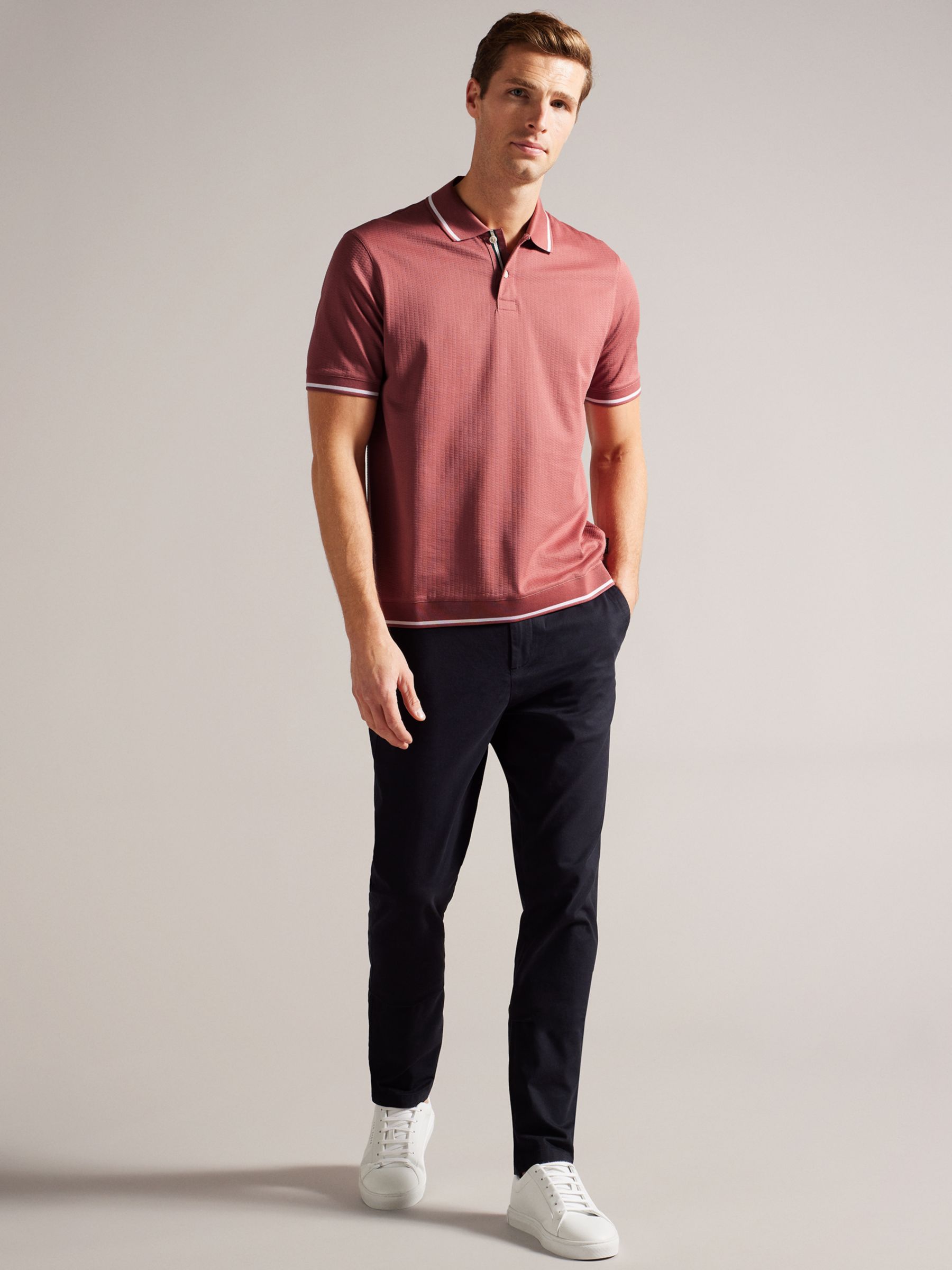 Ted Baker Erwen Textured Cotton Polo Shirt, Mid Pink, XS