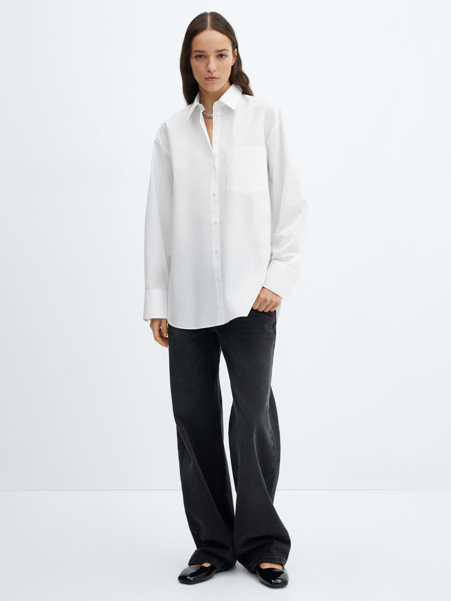 Mango Juanes Oversized Cotton Shirt, White