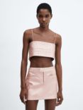 Mango Lotus Metallic Faux Leather Mini Skirt, Pink