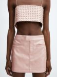 Mango Lotus Metallic Faux Leather Mini Skirt, Pink