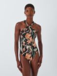 John Lewis Ios Floral Twist Neck Swimsuit, Black/Multi