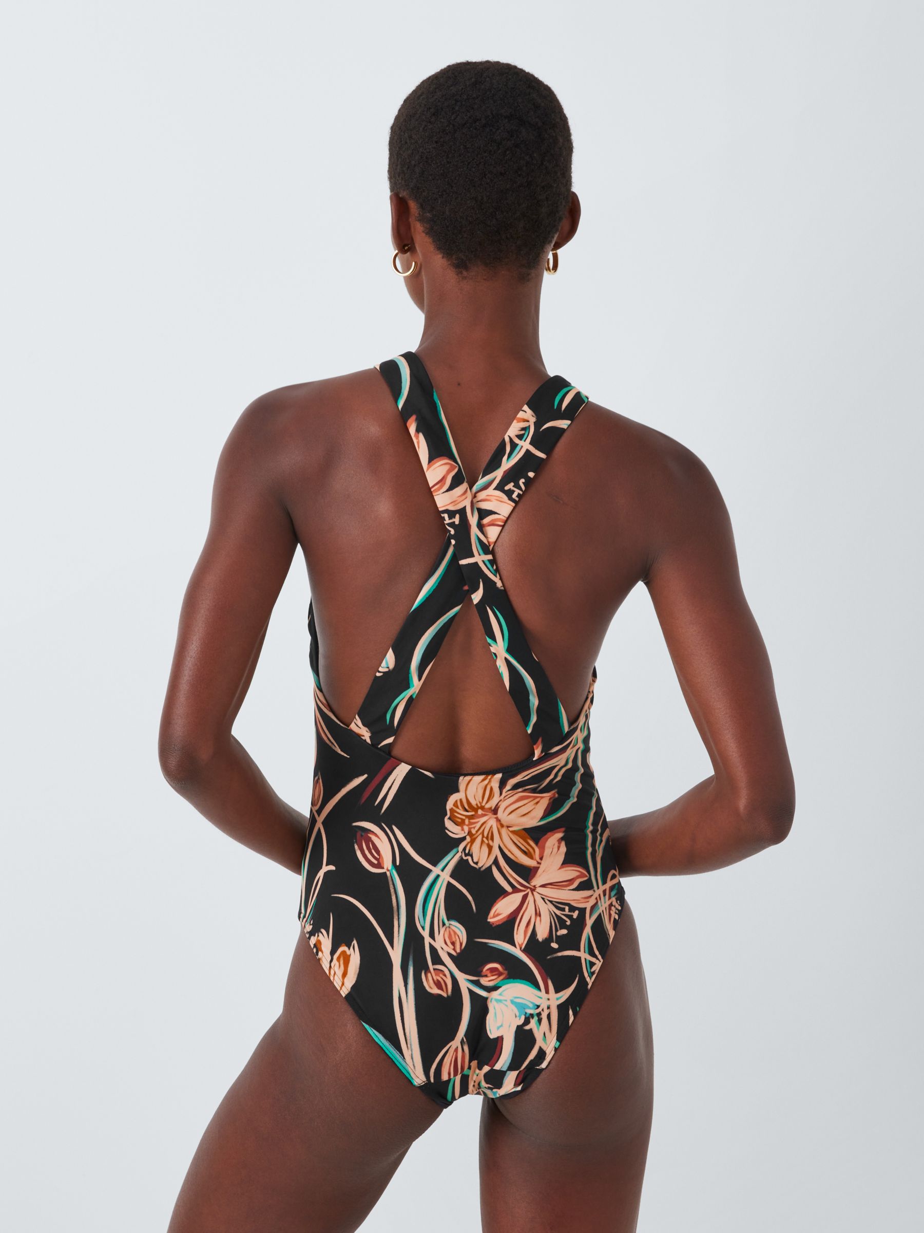 John Lewis Ios Floral Twist Neck Swimsuit, Black/Multi, 10