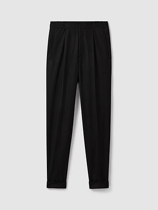 Reiss Brighton Pleated Relaxed Trousers, Black