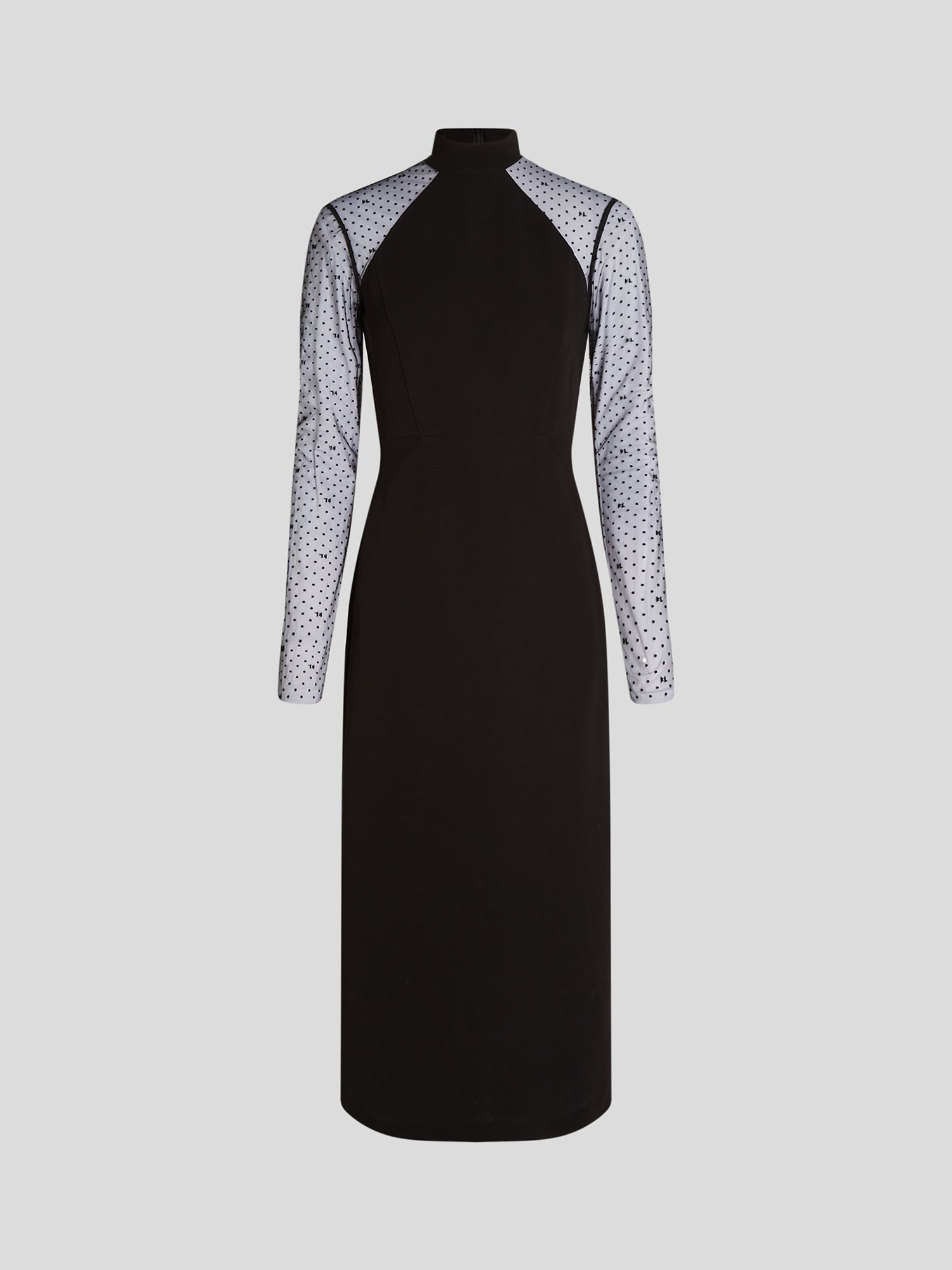 KARL LAGERFELD Long Sleeve Mesh Dress, 999 Black at John Lewis & Partners