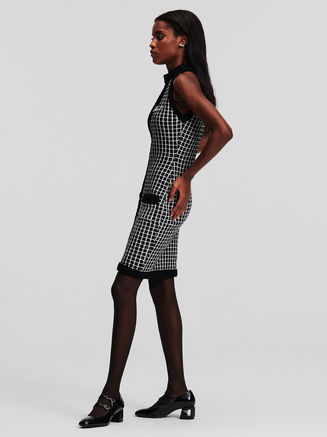 KARL LAGERFELD Cotton Blend Knit Dress, 989 Black/Silver, S