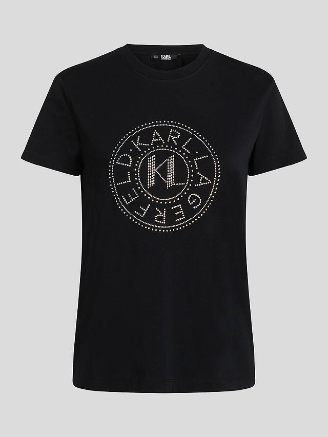KARL LAGERFELD Rhinestone Logo T-Shirt, 999 Black