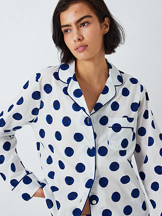 John Lewis Aloe Spot Print Pyjamas, White/Navy