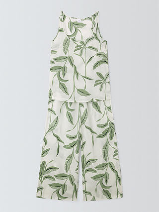 John Lewis Onyx Leaf Print Cropped Pyjama Set, Ivory