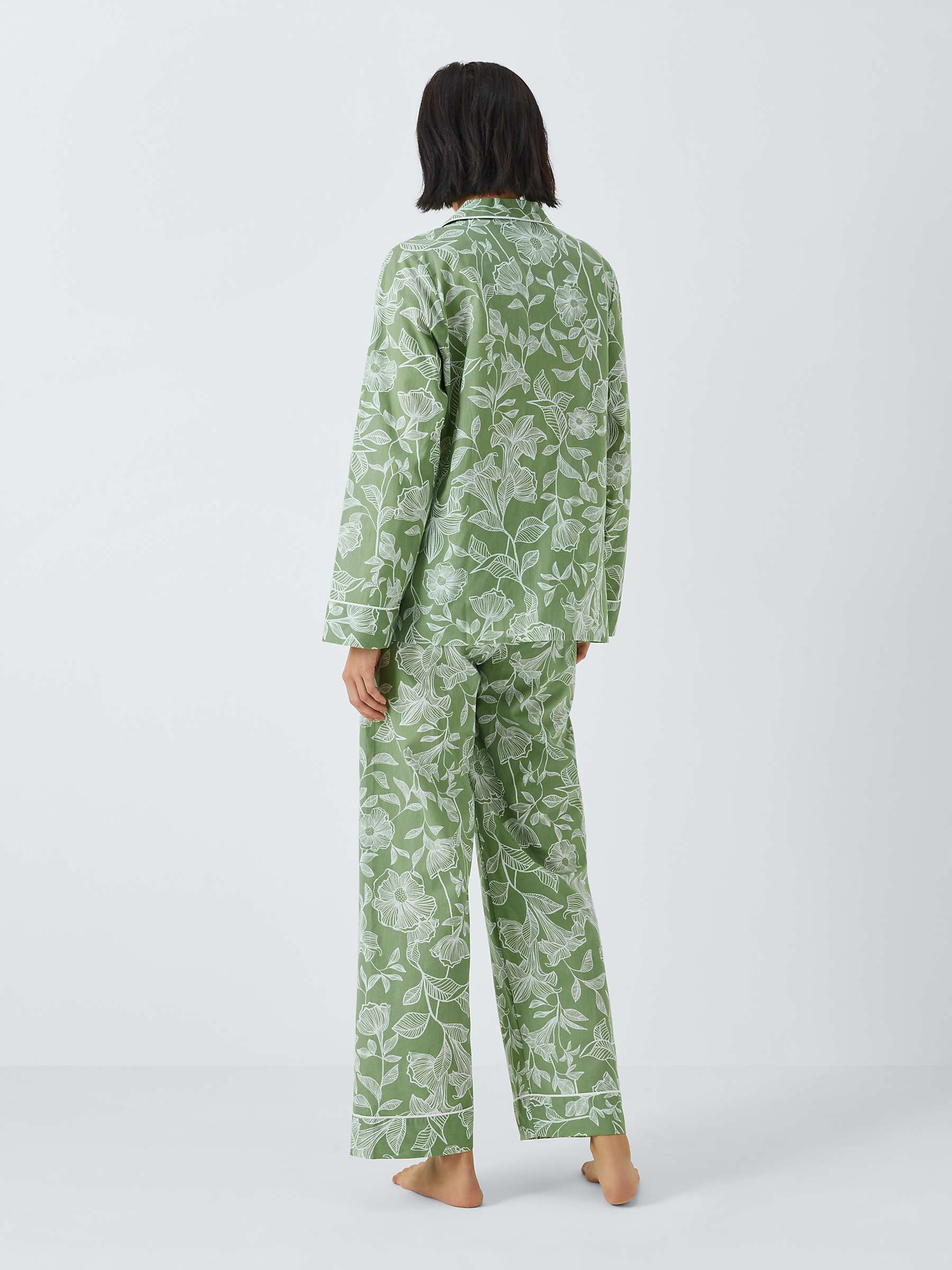 Buy John Lewis Poppy Floral Shirt Long Pyjama Set, Sage Online at johnlewis.com