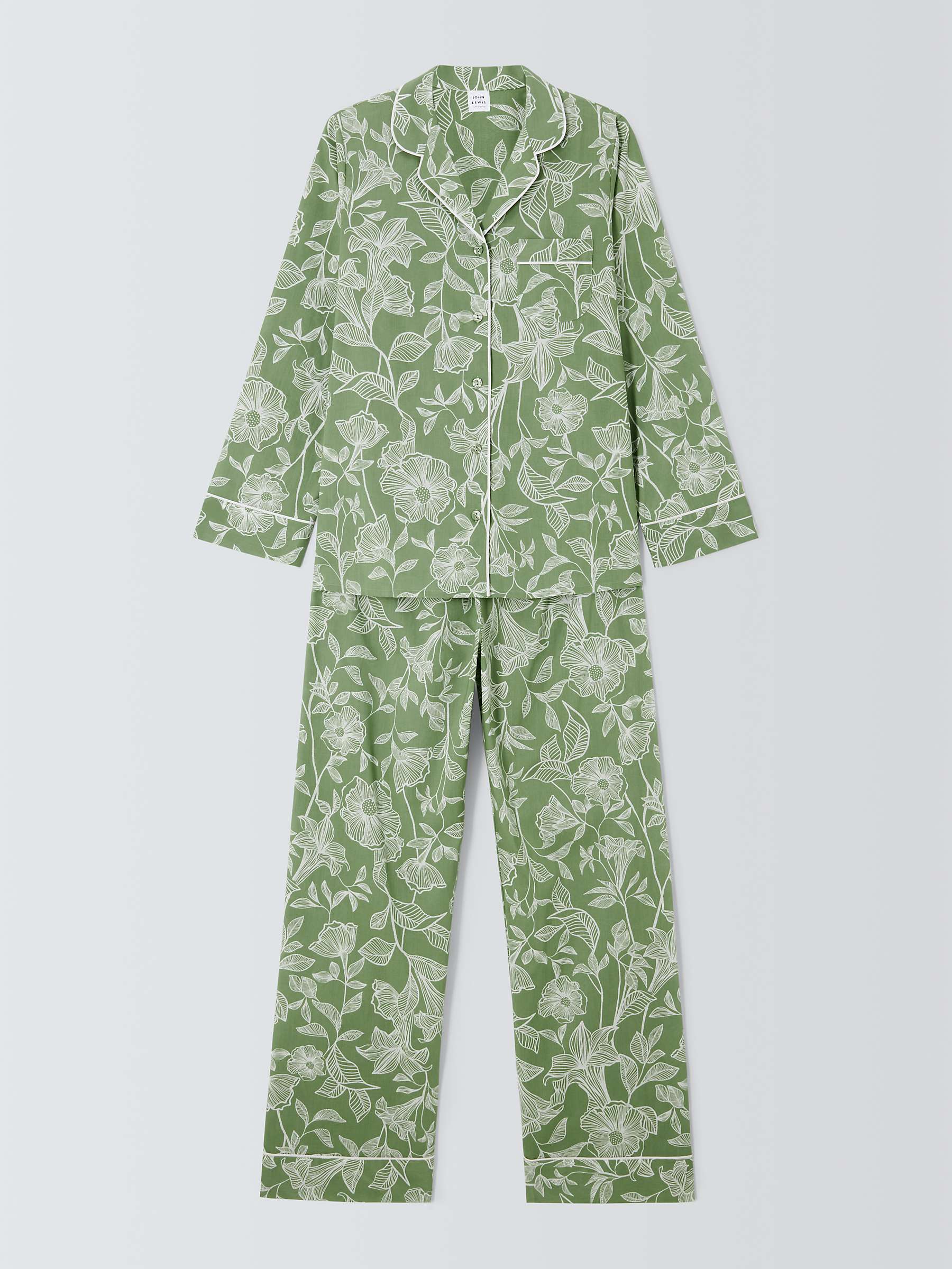Buy John Lewis Poppy Floral Shirt Long Pyjama Set, Sage Online at johnlewis.com