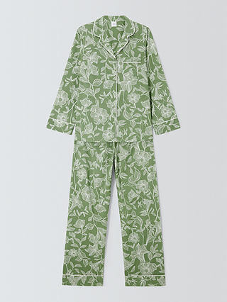 John Lewis Poppy Floral Shirt Long Pyjama Set, Sage