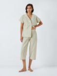 John Lewis Chelsea Cropped Shirt Pyjama Set, Sage/Peach, Sage/Peach