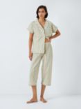 John Lewis Chelsea Cropped Shirt Pyjama Set, Sage/Peach
