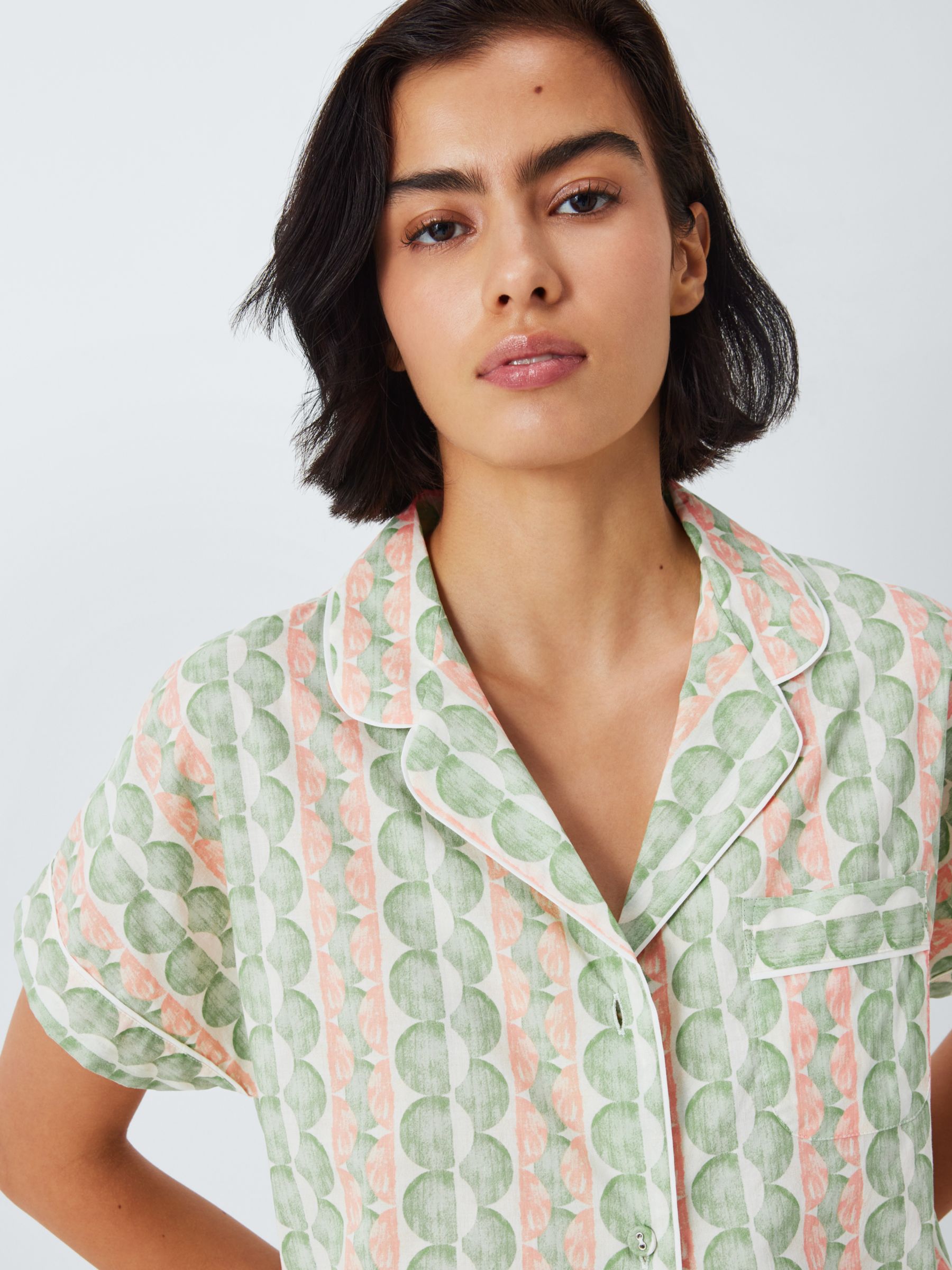 Buy John Lewis Chelsea Cropped Shirt Pyjama Set, Sage/Peach Online at johnlewis.com