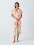 John Lewis Farrah Floral Shirt Cropped Pyjama Set, Ivory/Coral