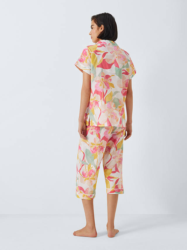 John Lewis Farrah Floral Shirt Cropped Pyjama Set, Ivory/Coral