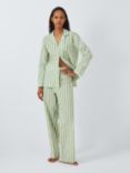 John Lewis Kate Stripe Shirt Long Pyjama Set, Sage