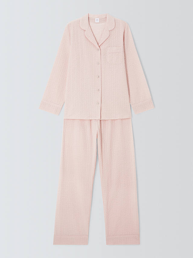 John Lewis Seersucker Shirt Long Pyjama Set, Blush