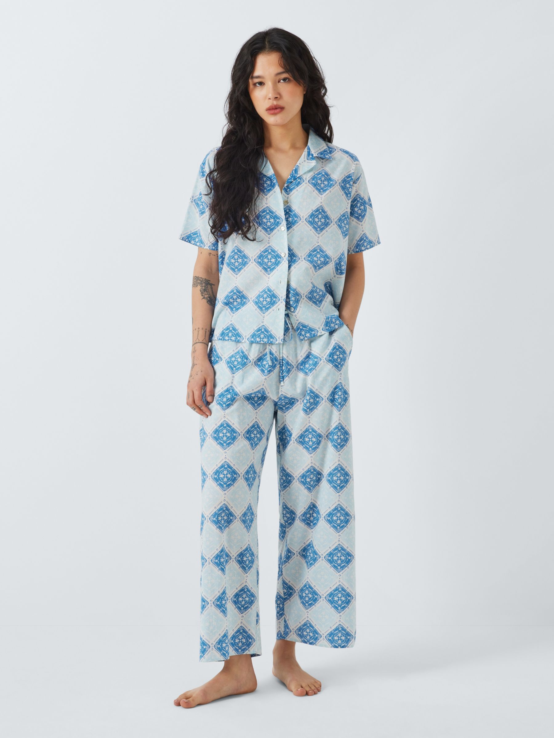 Buy AND/OR Mosiac Tile Pyjama Top, Blue Online at johnlewis.com