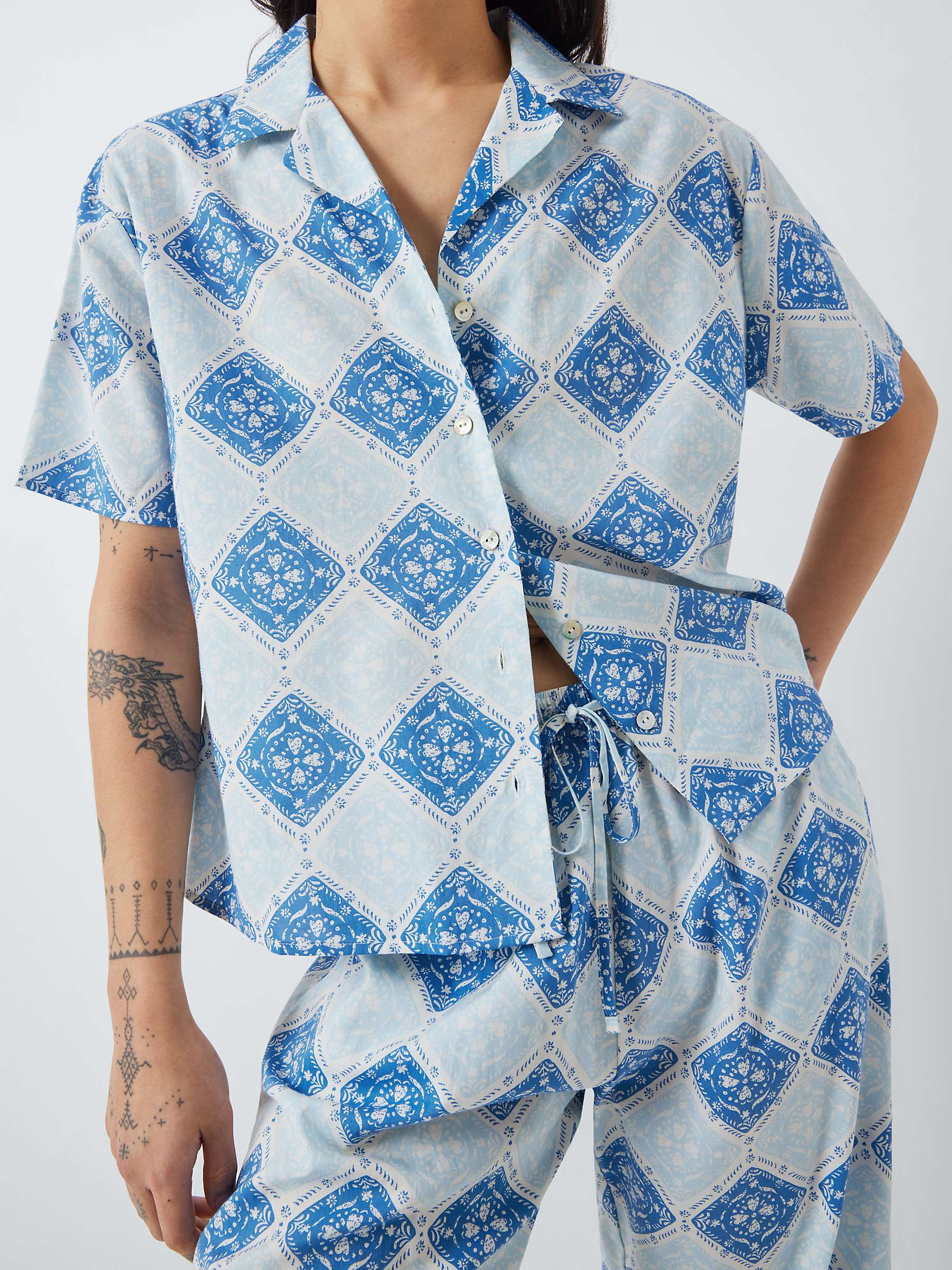 Buy AND/OR Mosiac Tile Pyjama Top, Blue Online at johnlewis.com
