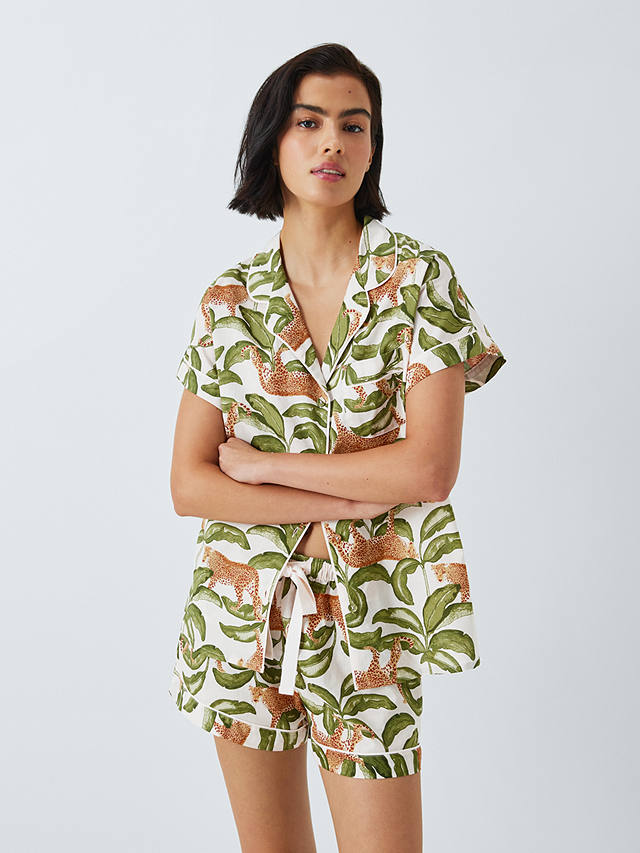 John Lewis Amber Jungle Short Shirt Pyjama Set, Ivory/Multi