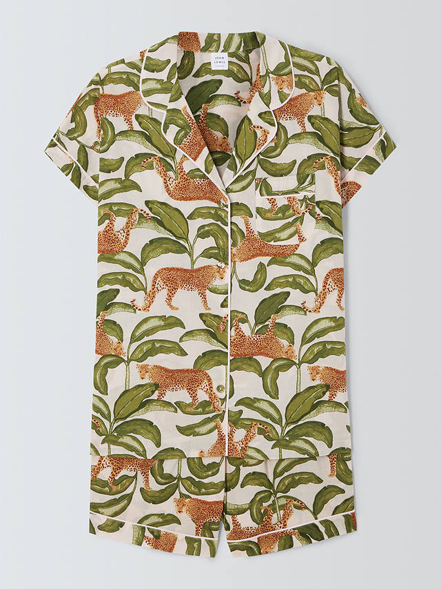 John Lewis Amber Jungle Short Shirt Pyjama Set, Ivory/Multi