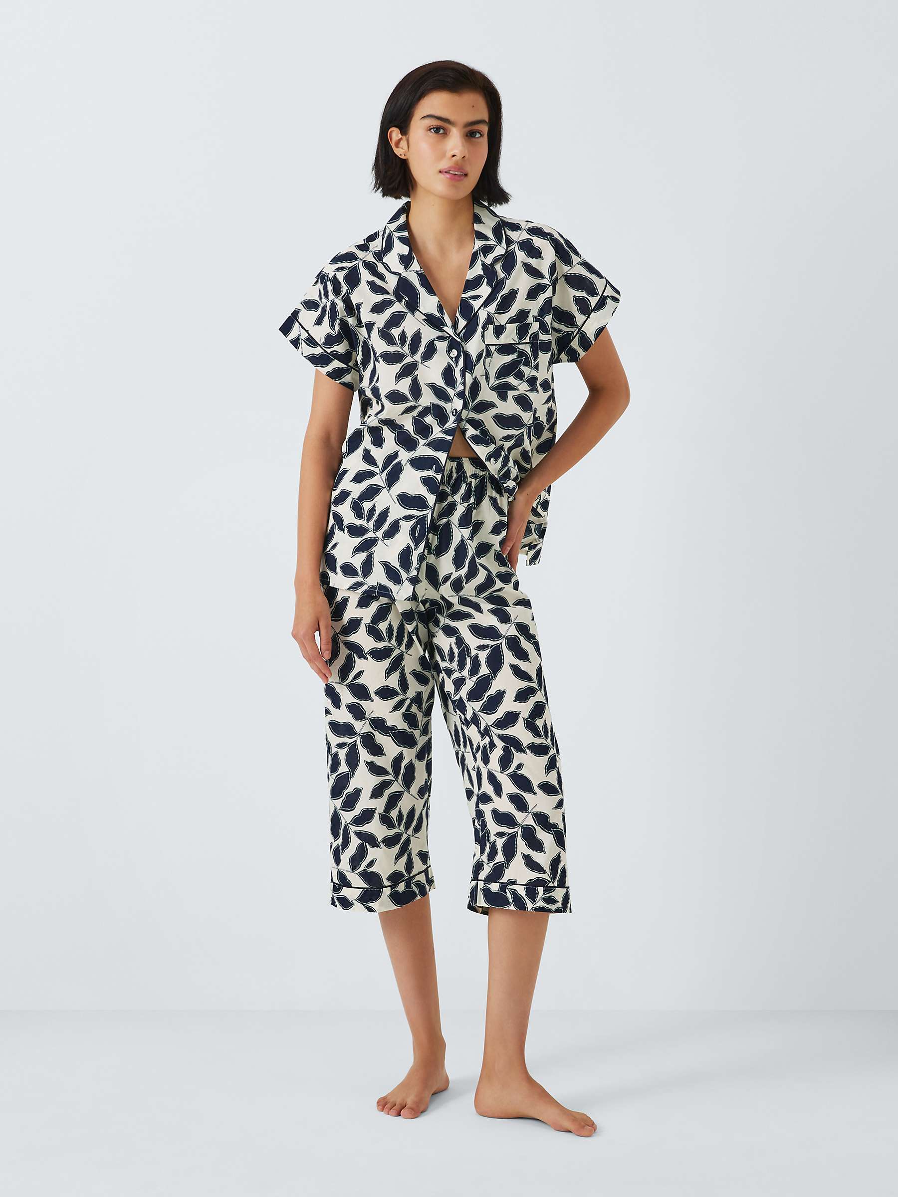 Buy John Lewis Mara Monochrome Leaf Shirt Short Pyjama Set, Ivory/Ink Online at johnlewis.com