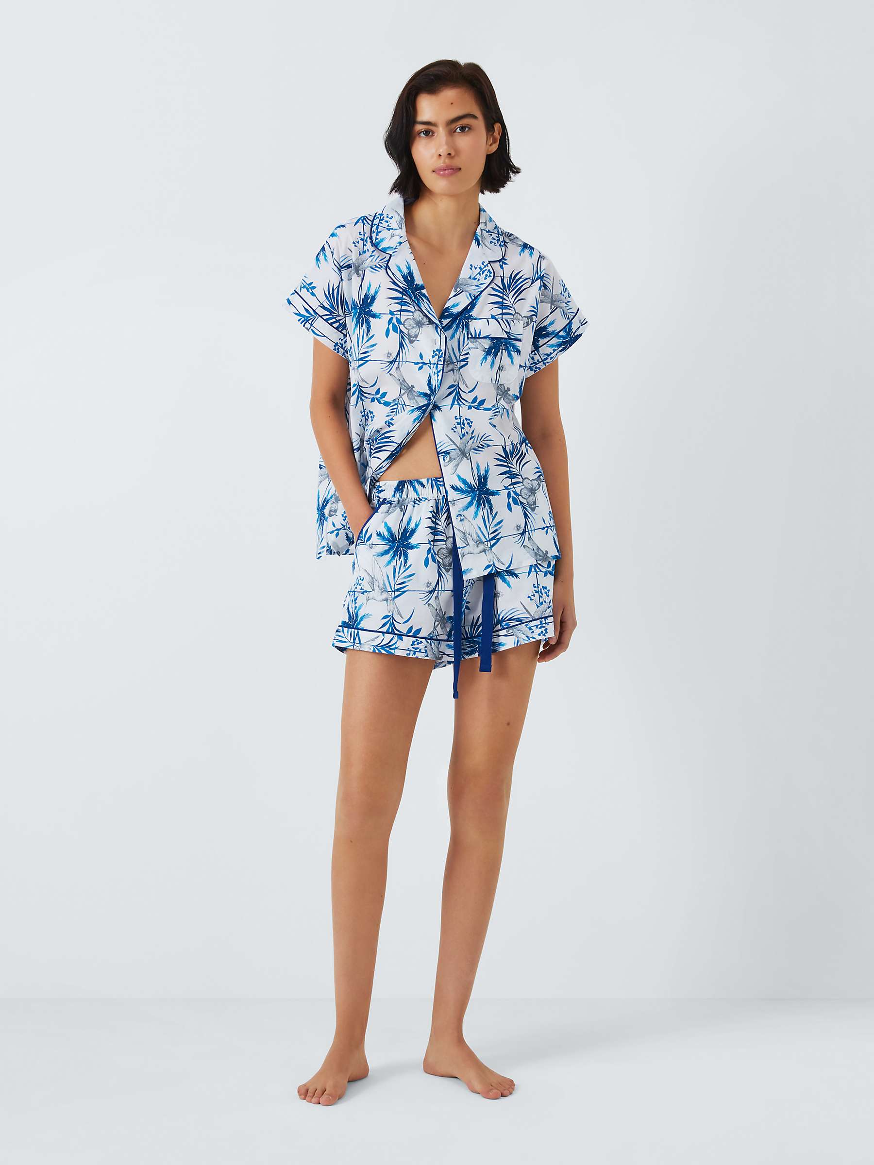 Buy John Lewis Nikita Tile Shirt Short Pyjama Set, Ivory/Cobalt Online at johnlewis.com