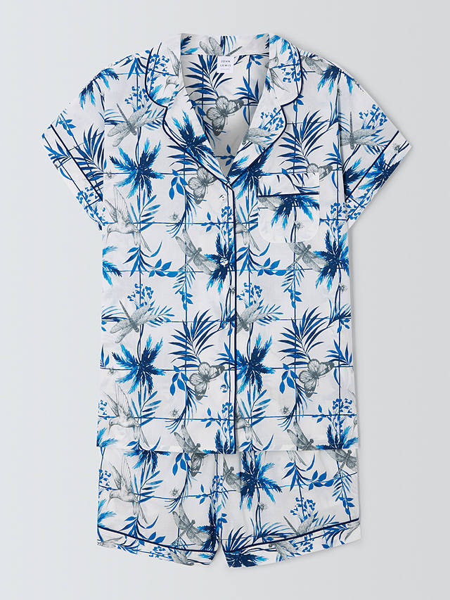 John Lewis Nikita Tile Shirt Short Pyjama Set, Ivory/Cobalt