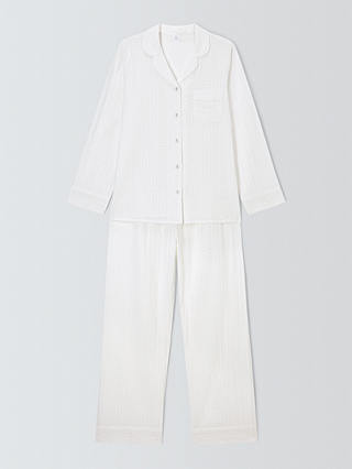 John Lewis Seersucker Shirt Long Pyjama Set, Ivory