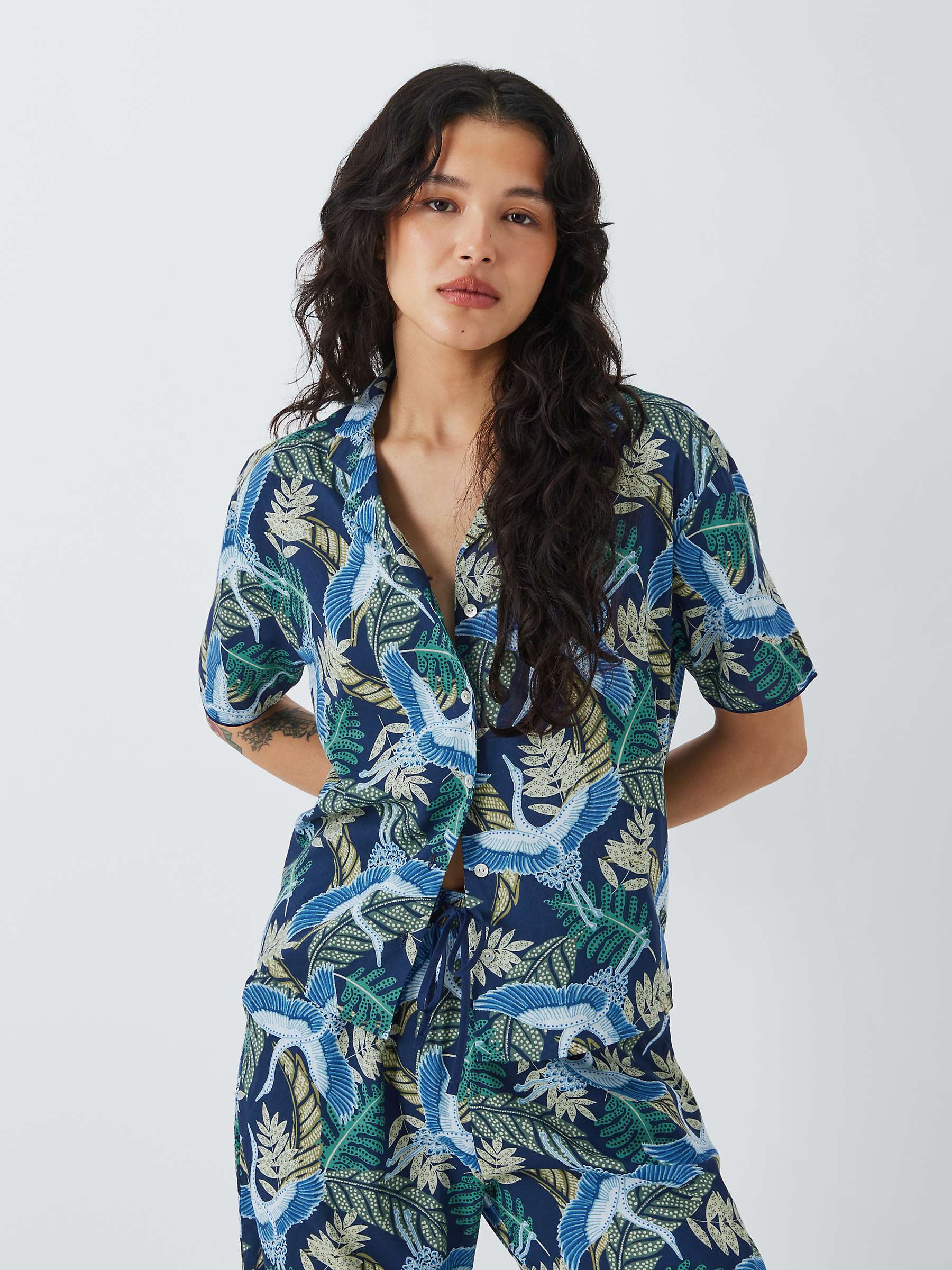 Buy AND/OR Botanical Crane Short Sleeve Pyjama Shirt, Navy/Multi Online at johnlewis.com