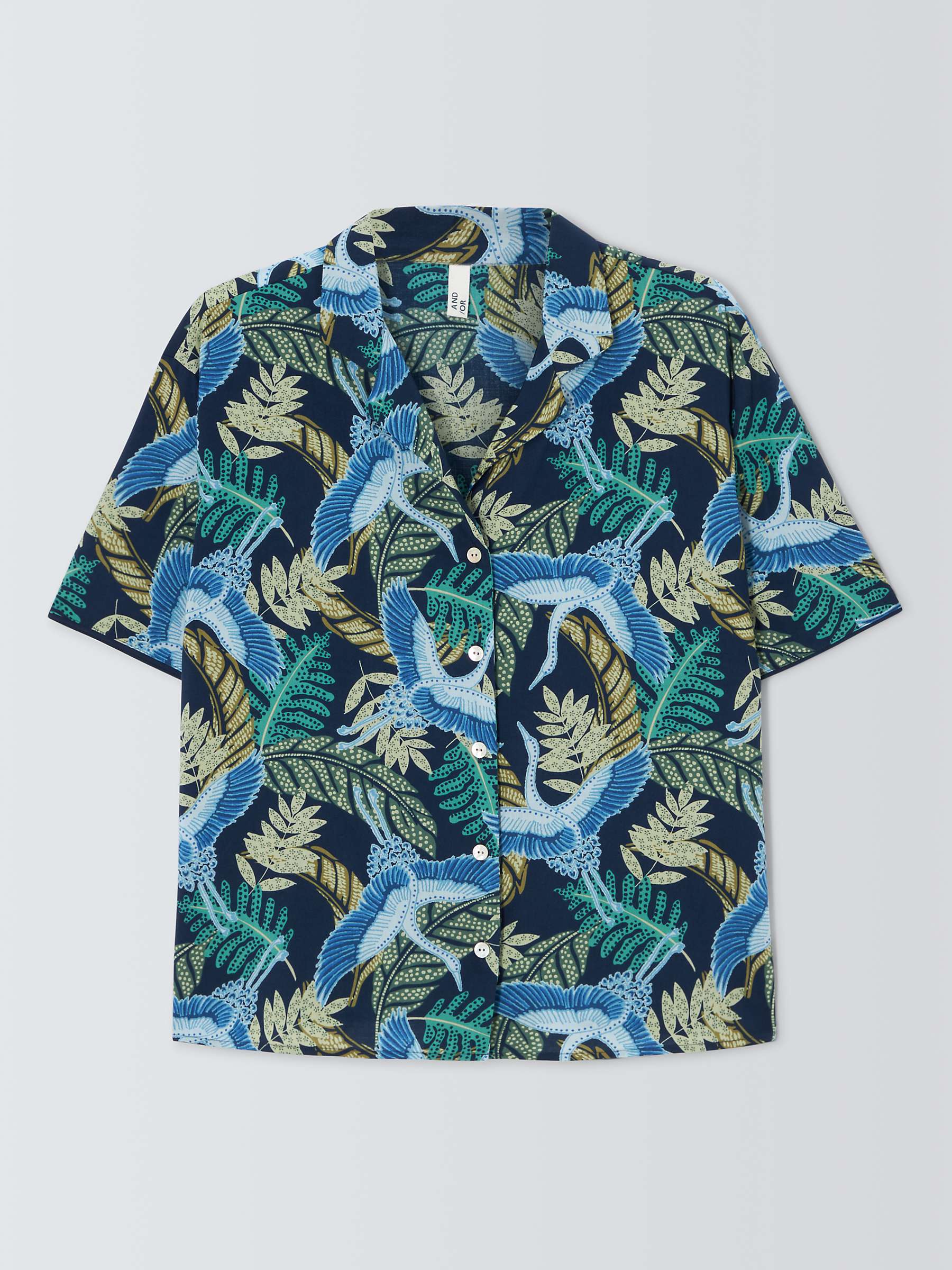 Buy AND/OR Botanical Crane Short Sleeve Pyjama Shirt, Navy/Multi Online at johnlewis.com