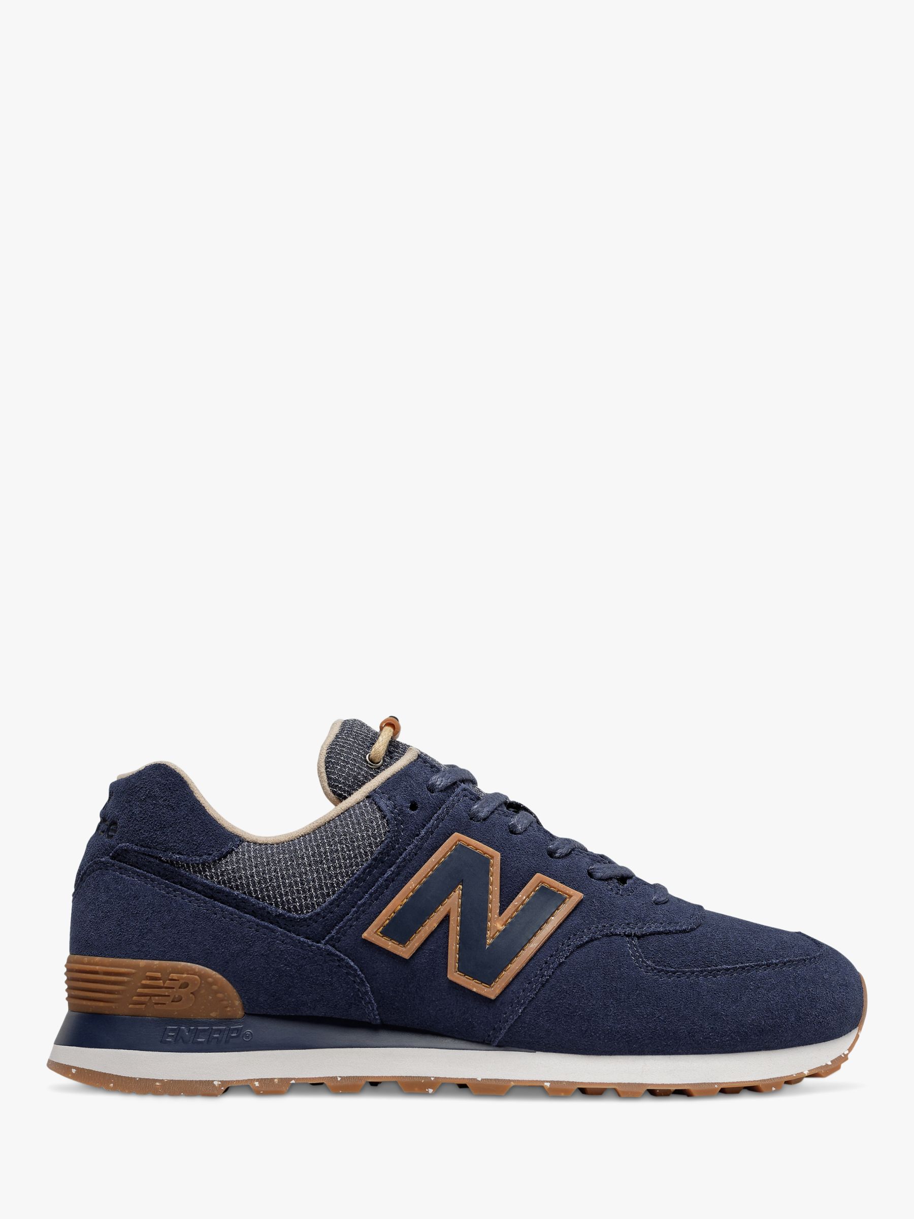 New Balance 574 Suede Trainers, Blue Brown at John Lewis & Partners