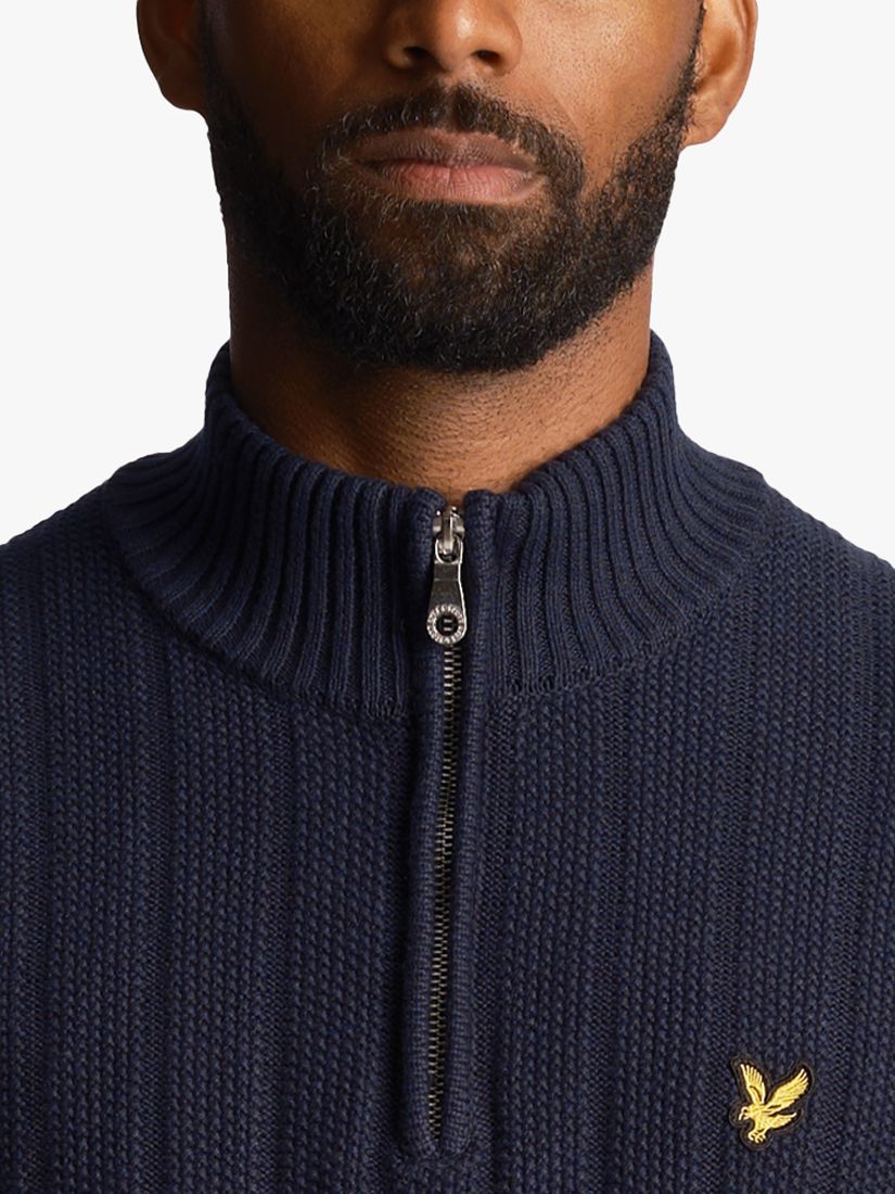 Lyle & Scott Moss Stitch Quarter Zip Jumper, Navy, XXL