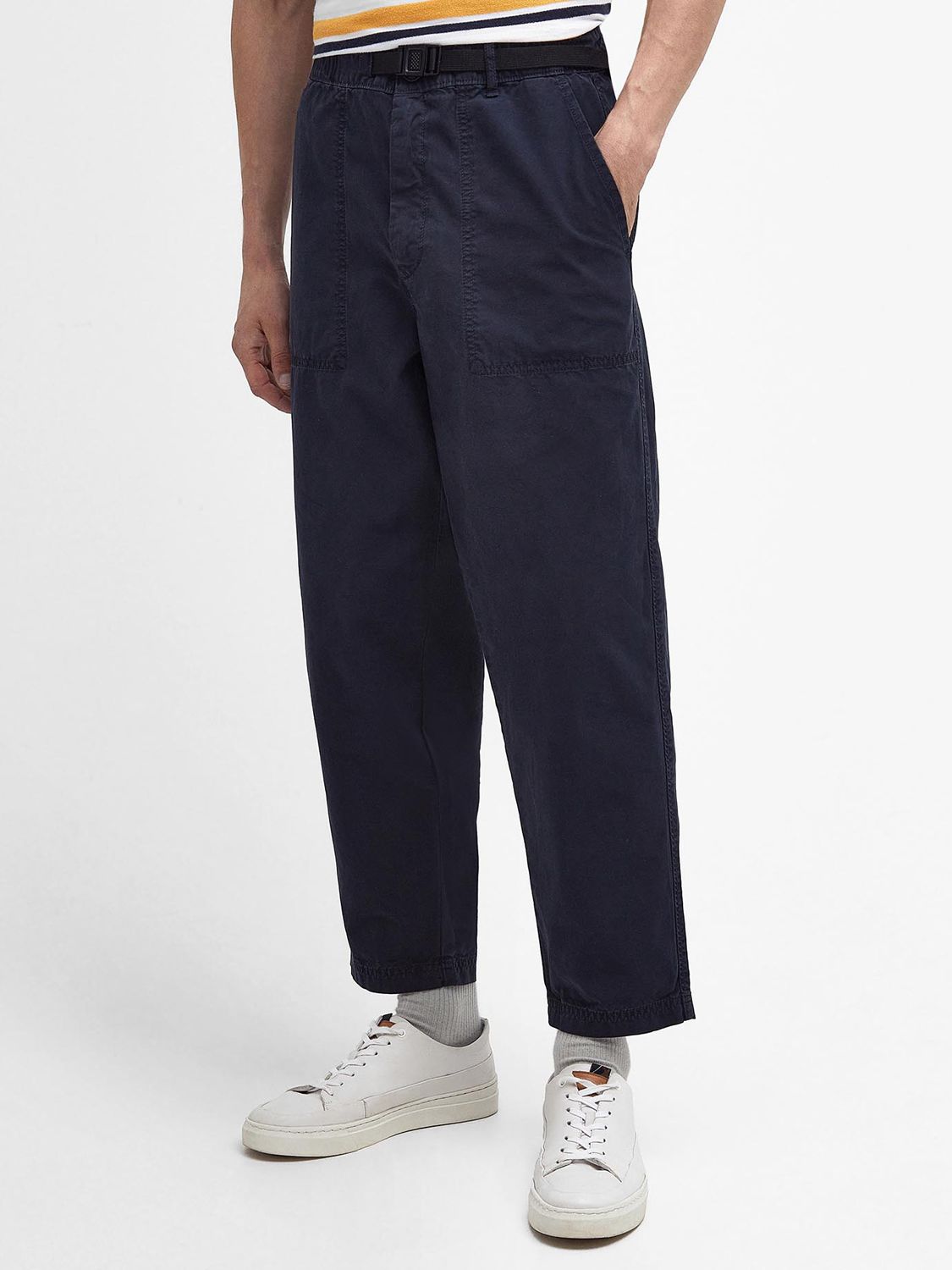 Barbour Grindle Cotton Canvas Twill Straight Leg Trousers, Navy at John ...