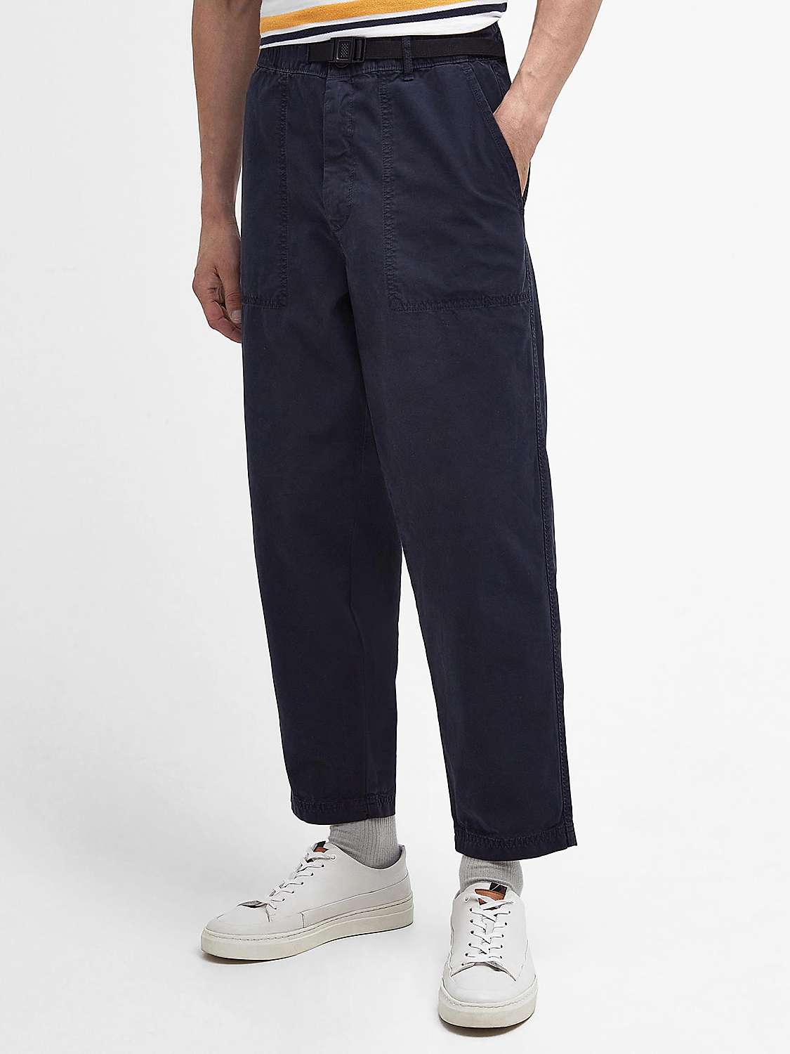 Buy Barbour Grindle Cotton Canvas Twill Straight Leg Trousers, Navy Online at johnlewis.com