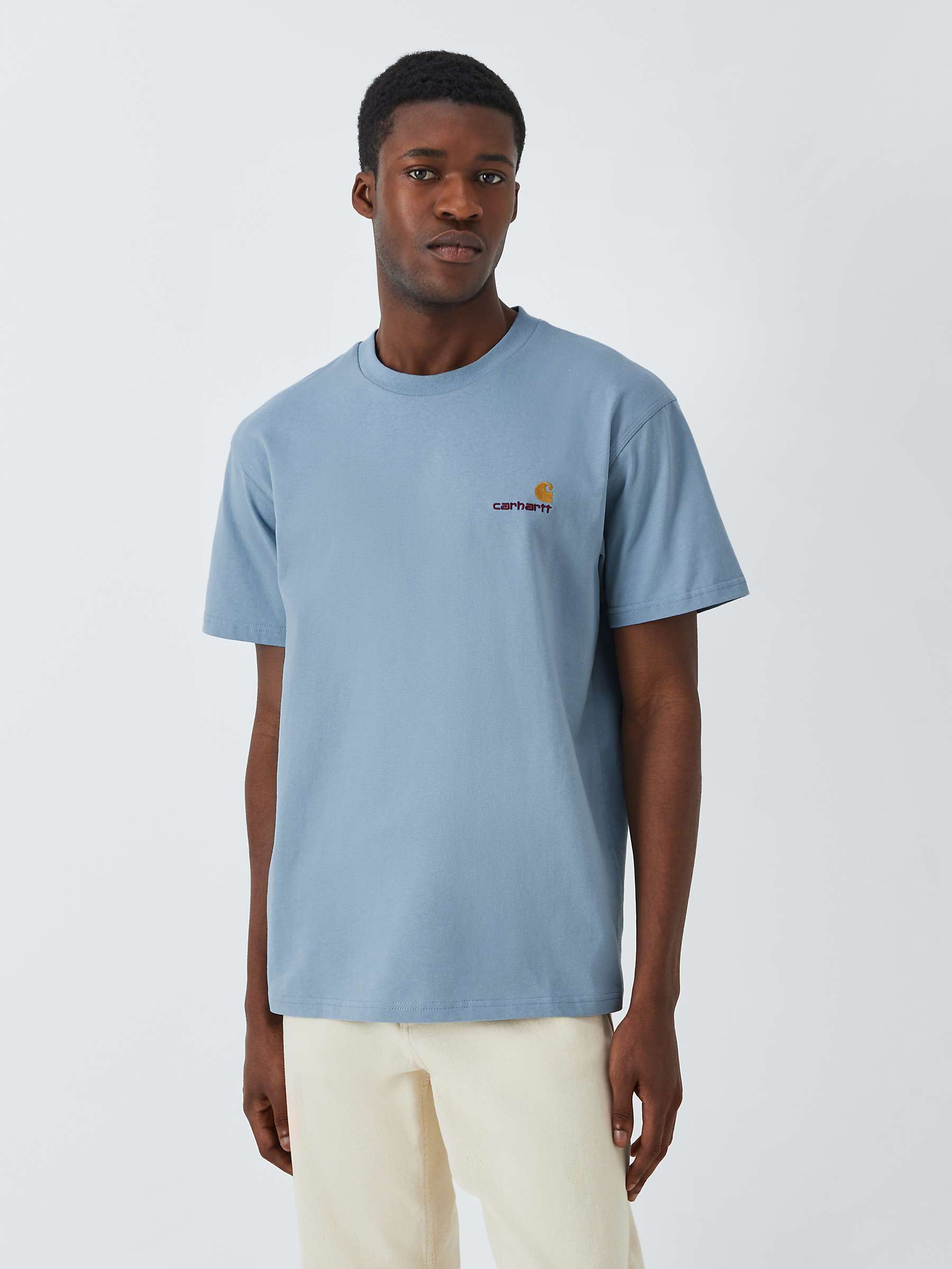 Buy Carhartt WIP Short Sleeve American Script Embroidered T-Shirt, Frosted Blue Online at johnlewis.com