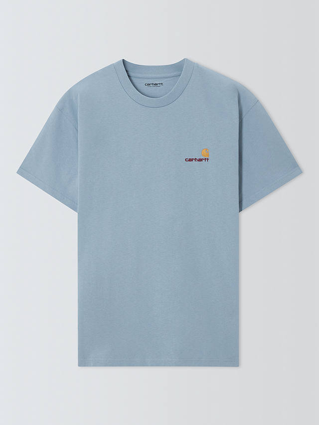 Carhartt WIP Short Sleeve American Script Embroidered T-Shirt, Frosted Blue