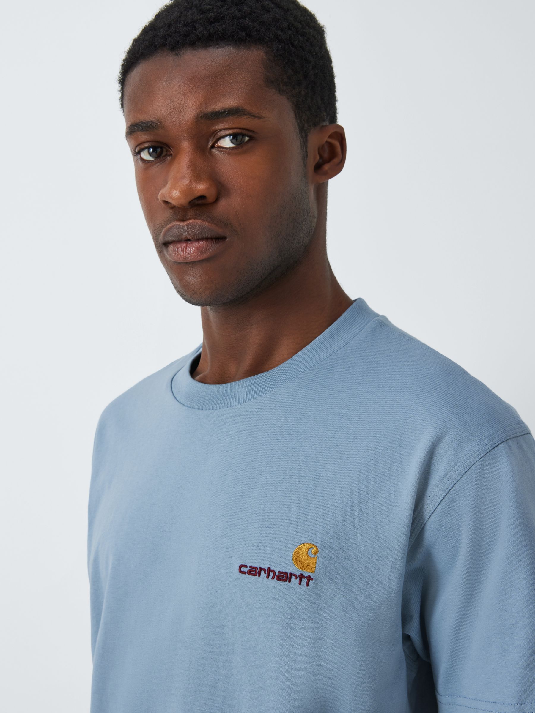 Buy Carhartt WIP Short Sleeve American Script Embroidered T-Shirt, Frosted Blue Online at johnlewis.com