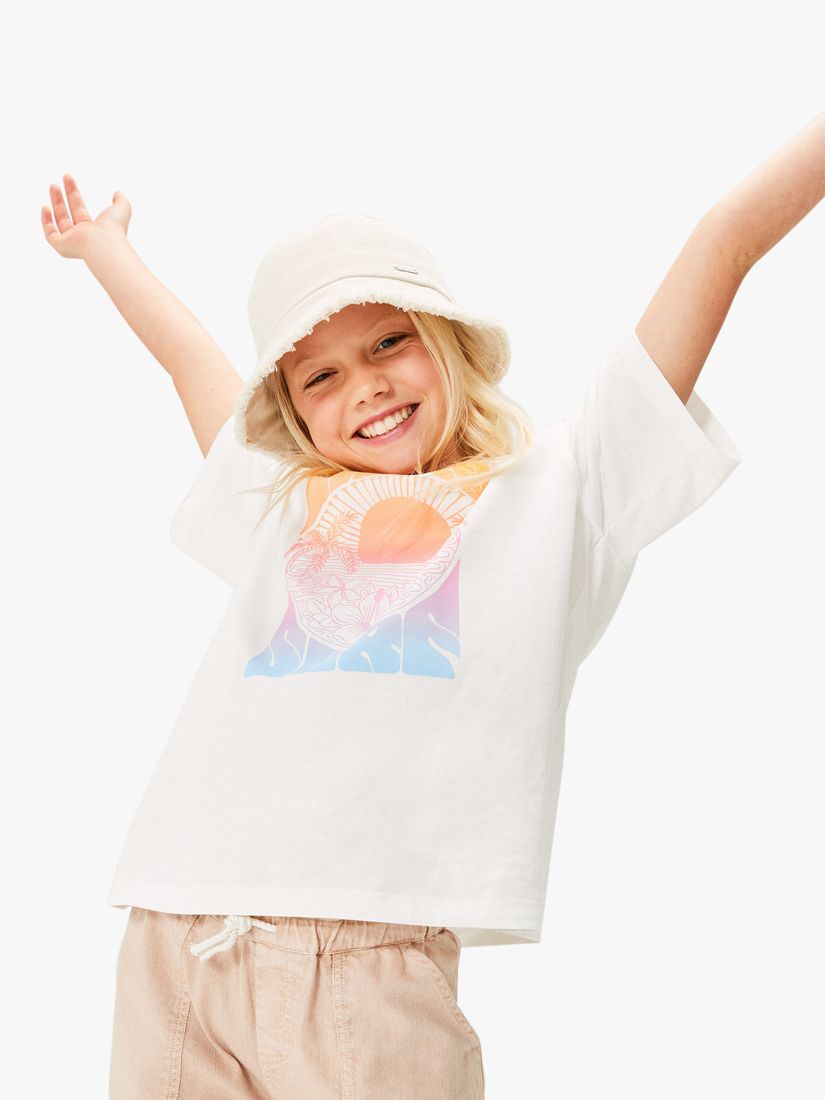 Roxy Kids' Gone to California Logo Organic Cotton Oversized T-Shirt, Snow White, 16 years
