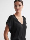 Reiss Natalia Silk Blend V-Neck Top, Black