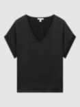 Reiss Natalia Silk Blend V-Neck Top, Black