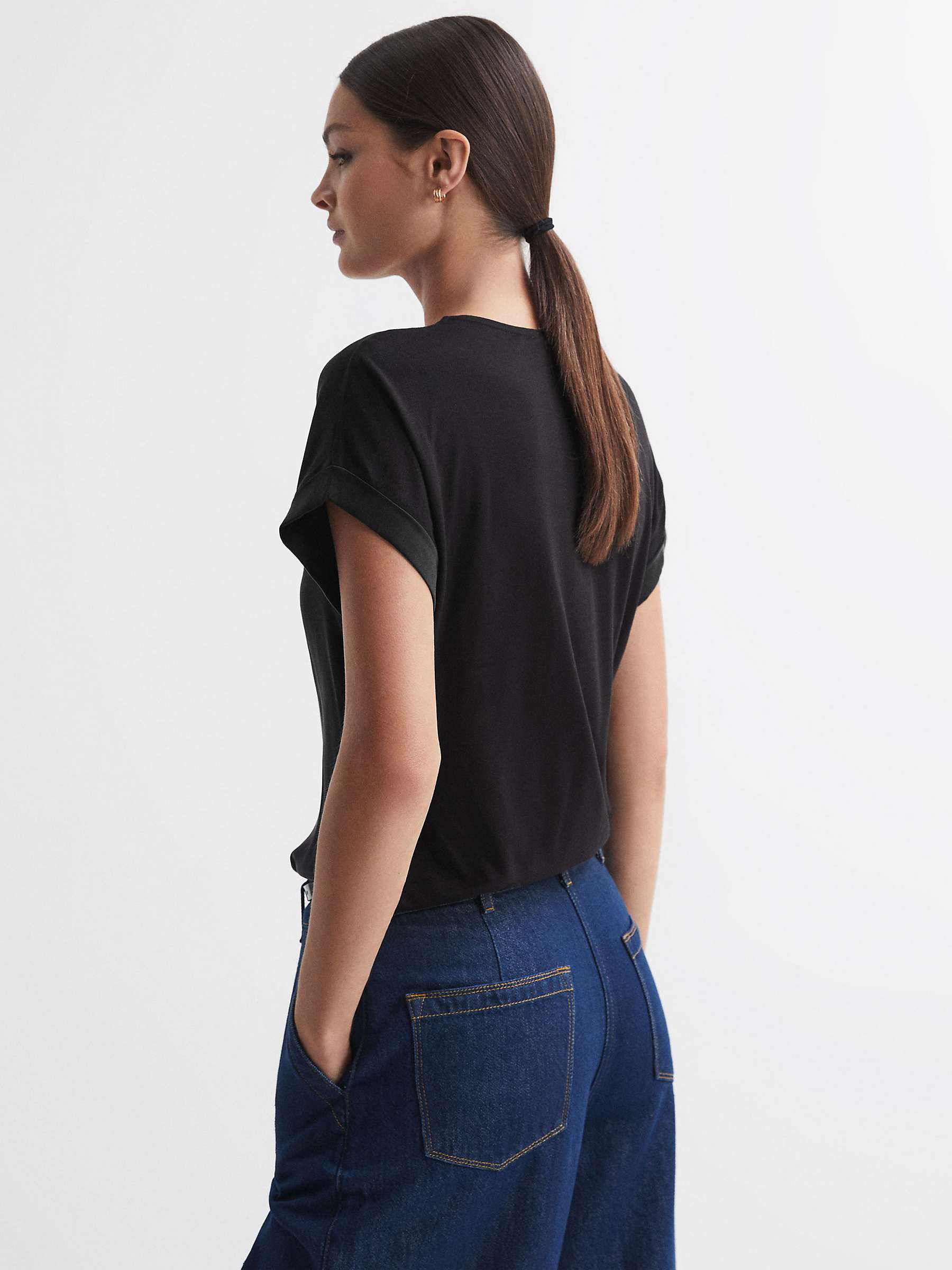 Buy Reiss Natalia Silk Blend V-Neck Top, Black Online at johnlewis.com