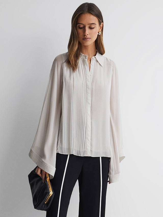 Reiss Magda Flared Sleeve Top, Pale Blue