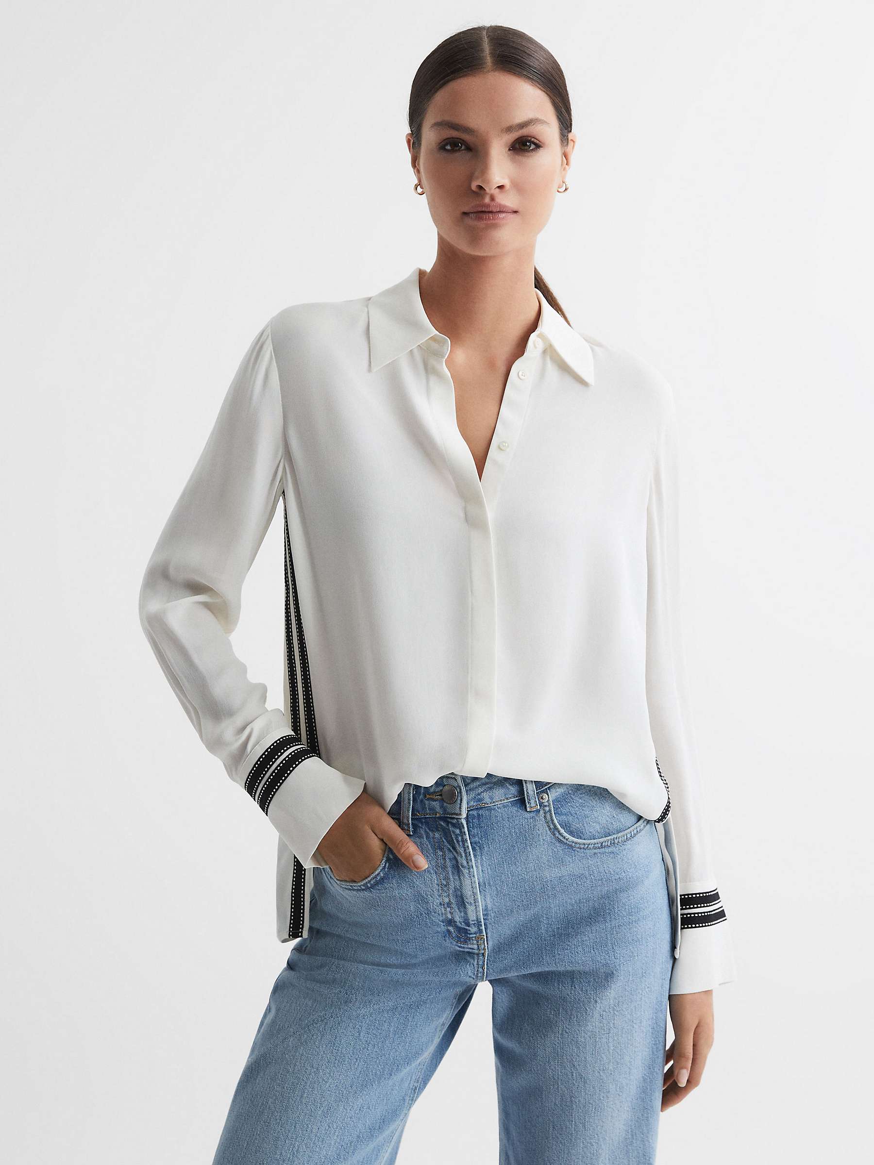 Buy Reiss Priyah Stripe Detail Shirt, Cream Online at johnlewis.com