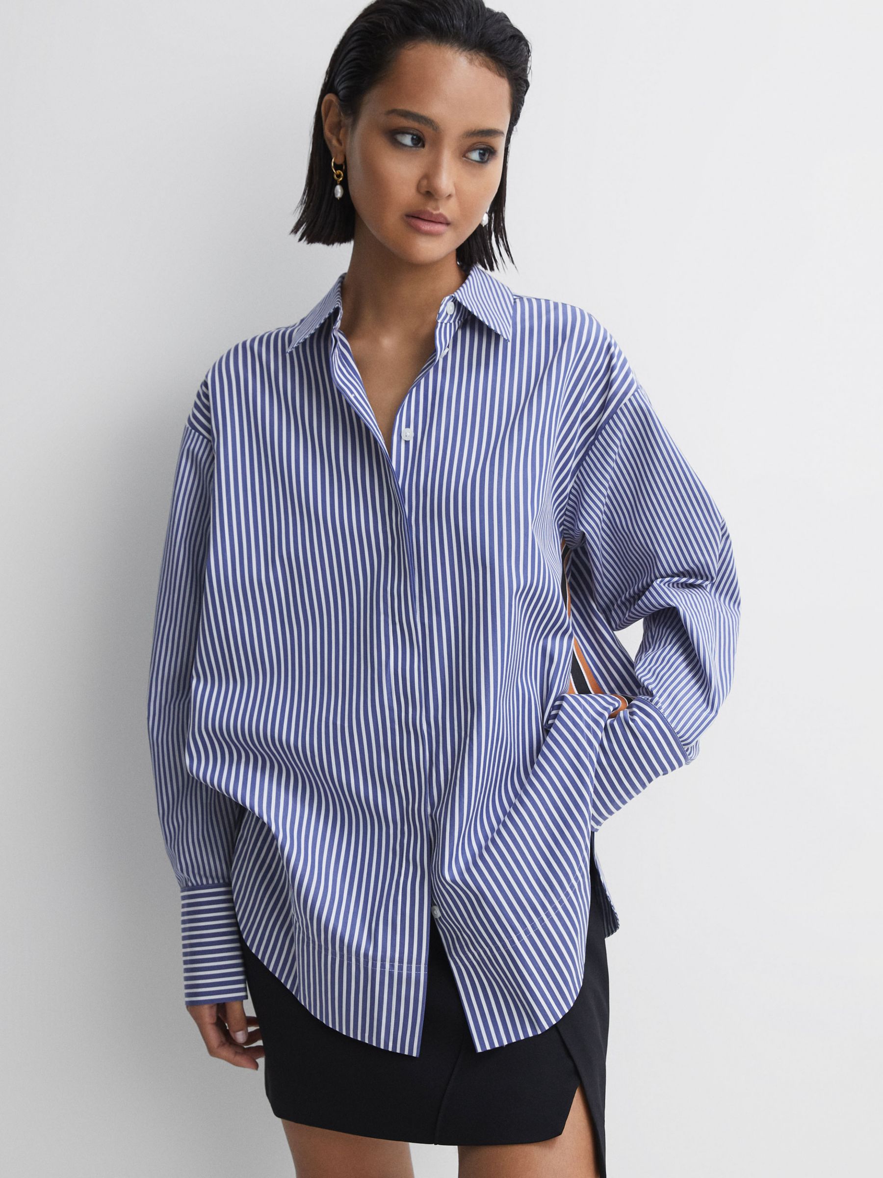Reiss Danica Stripe Shirt, Blue/White at John Lewis & Partners