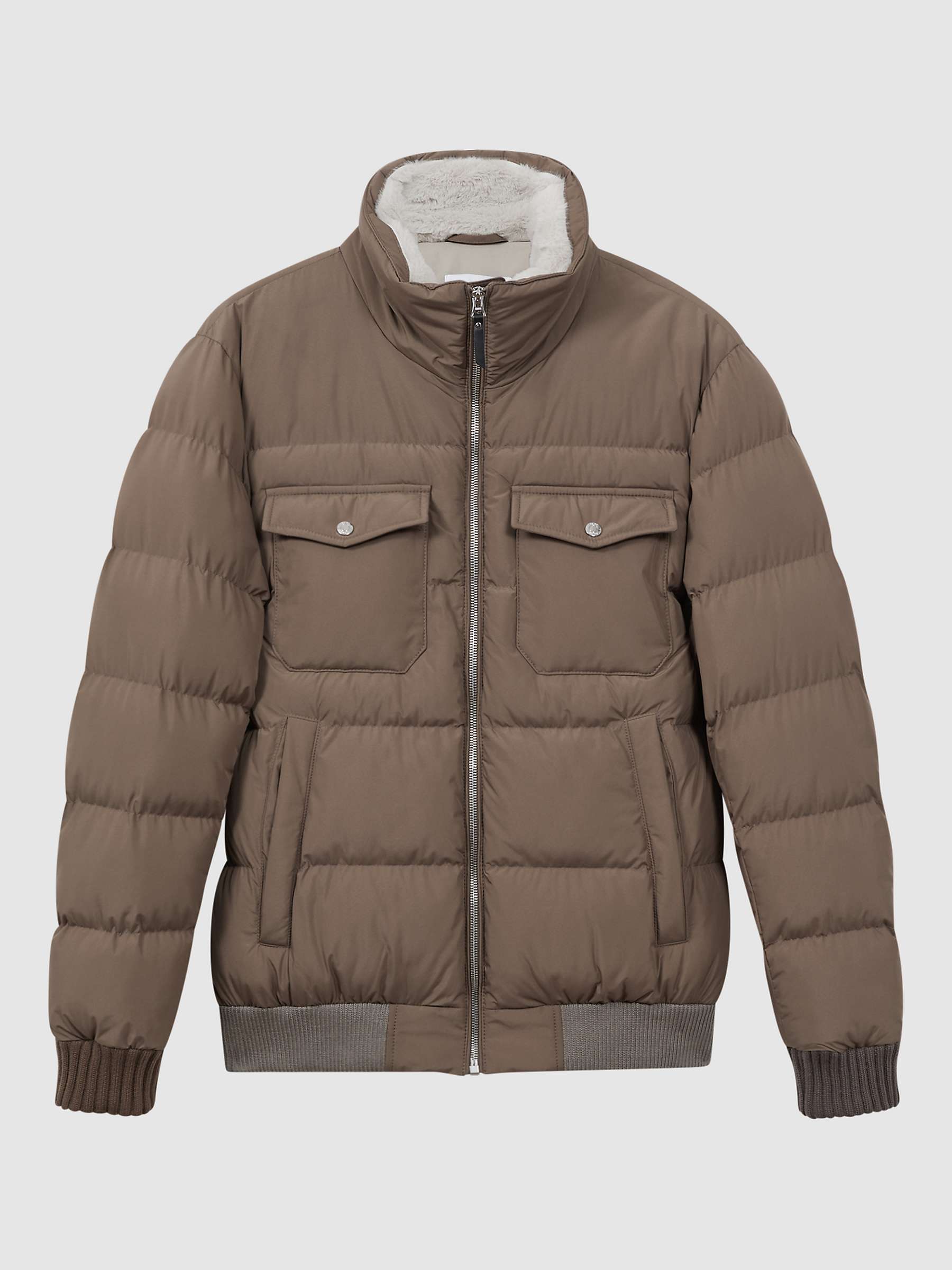 Buy Reiss Mist Long Sleeve Zip Through Fur Jacket, Grey Online at johnlewis.com