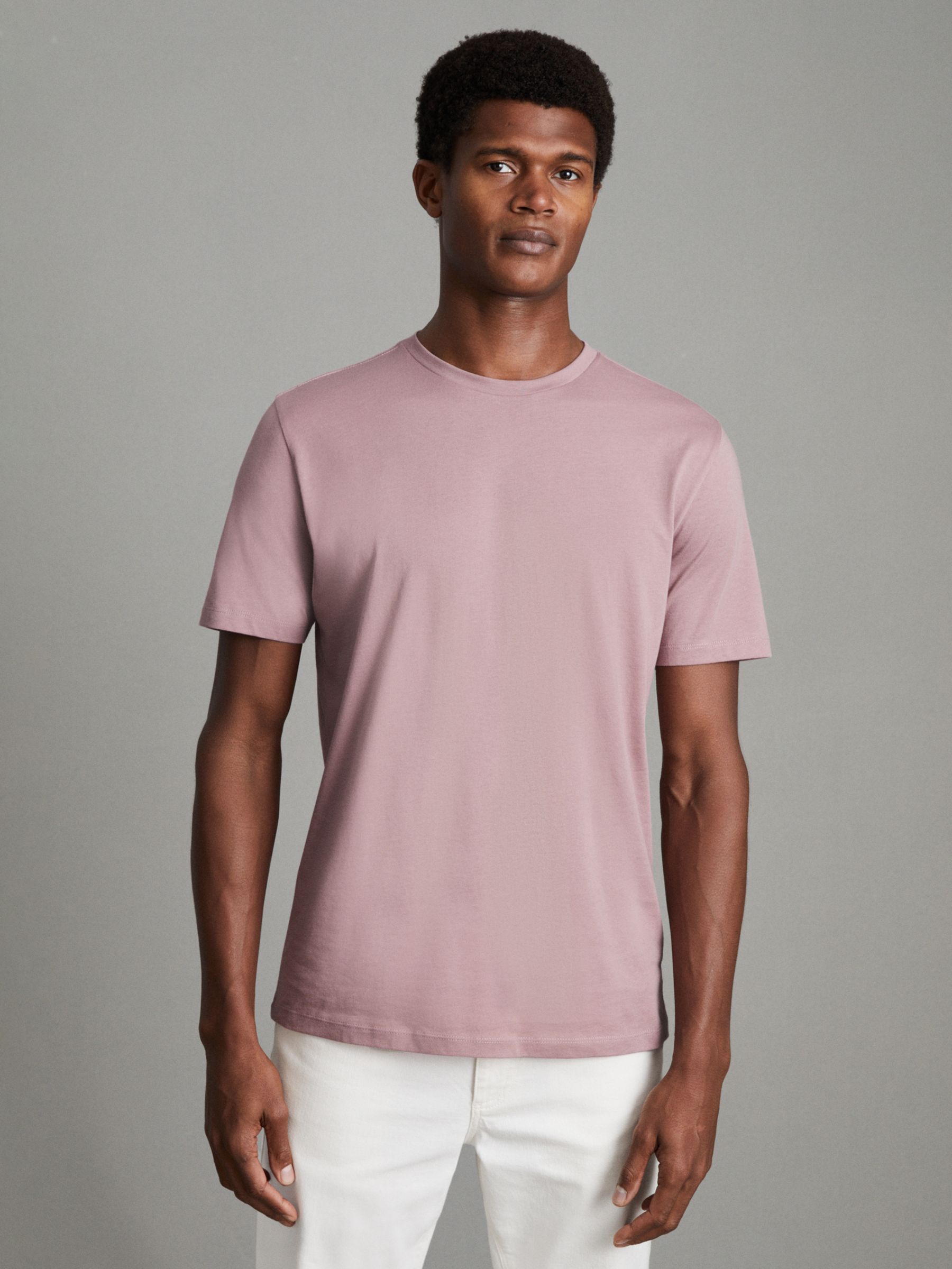 Reiss Bless Cotton Crew Neck T-Shirt, Dusty Rose at John Lewis & Partners