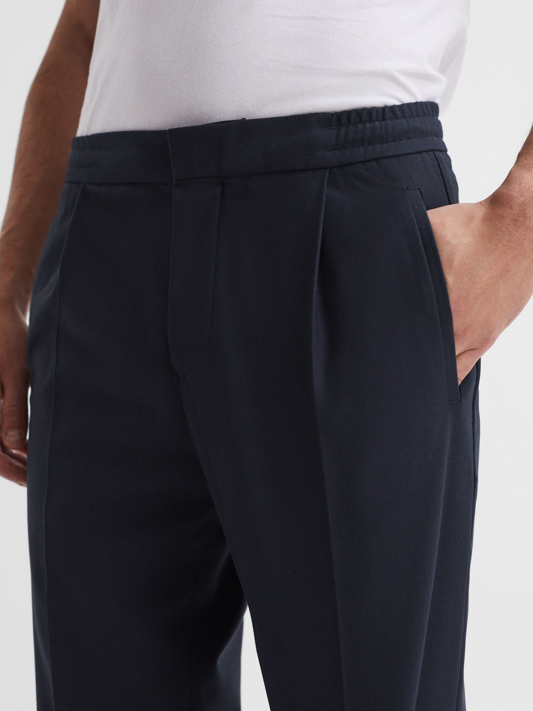 Reiss Brighton Pleated Relaxed Trousers, Navy at John Lewis & Partners