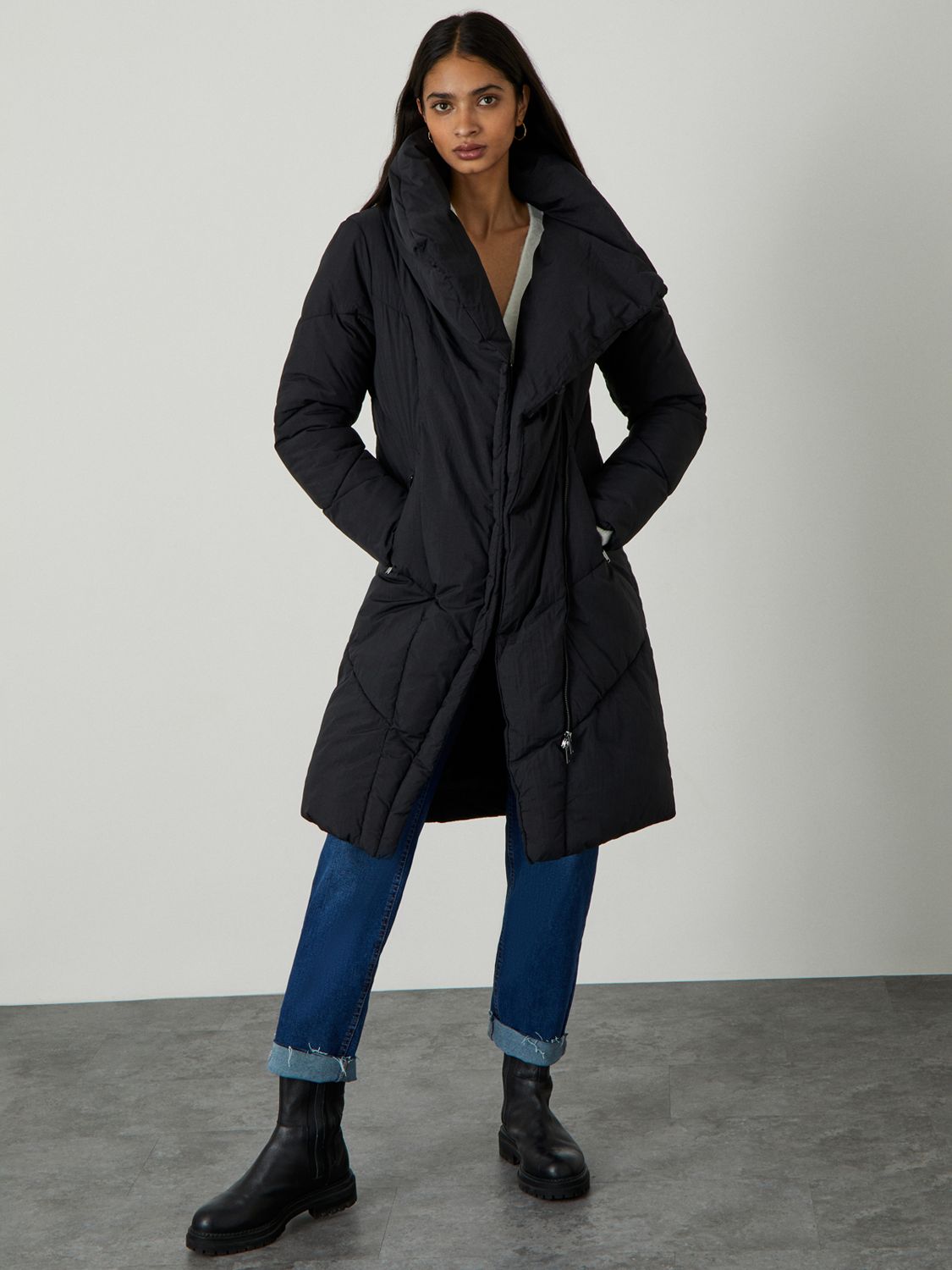 Monsoon Daisy Padded Coat, Black at John Lewis & Partners